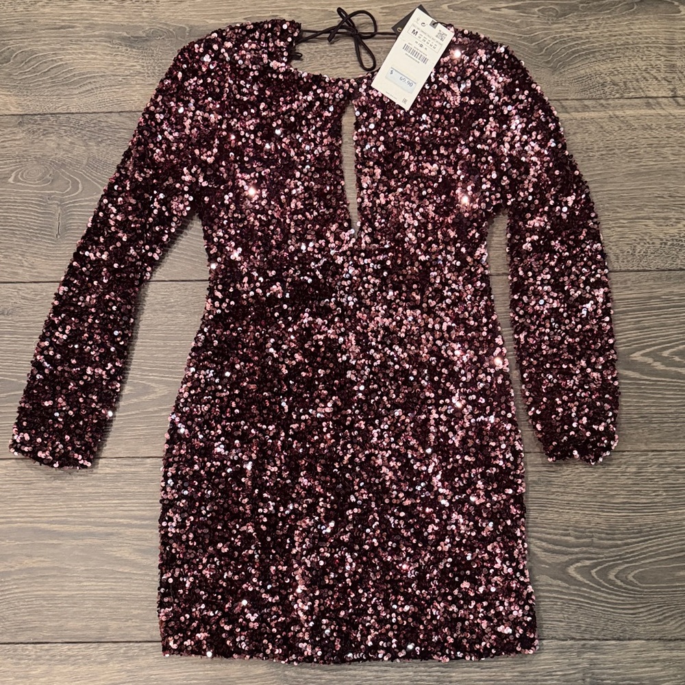 Zara Pink Sequin Mini Dress with key hole